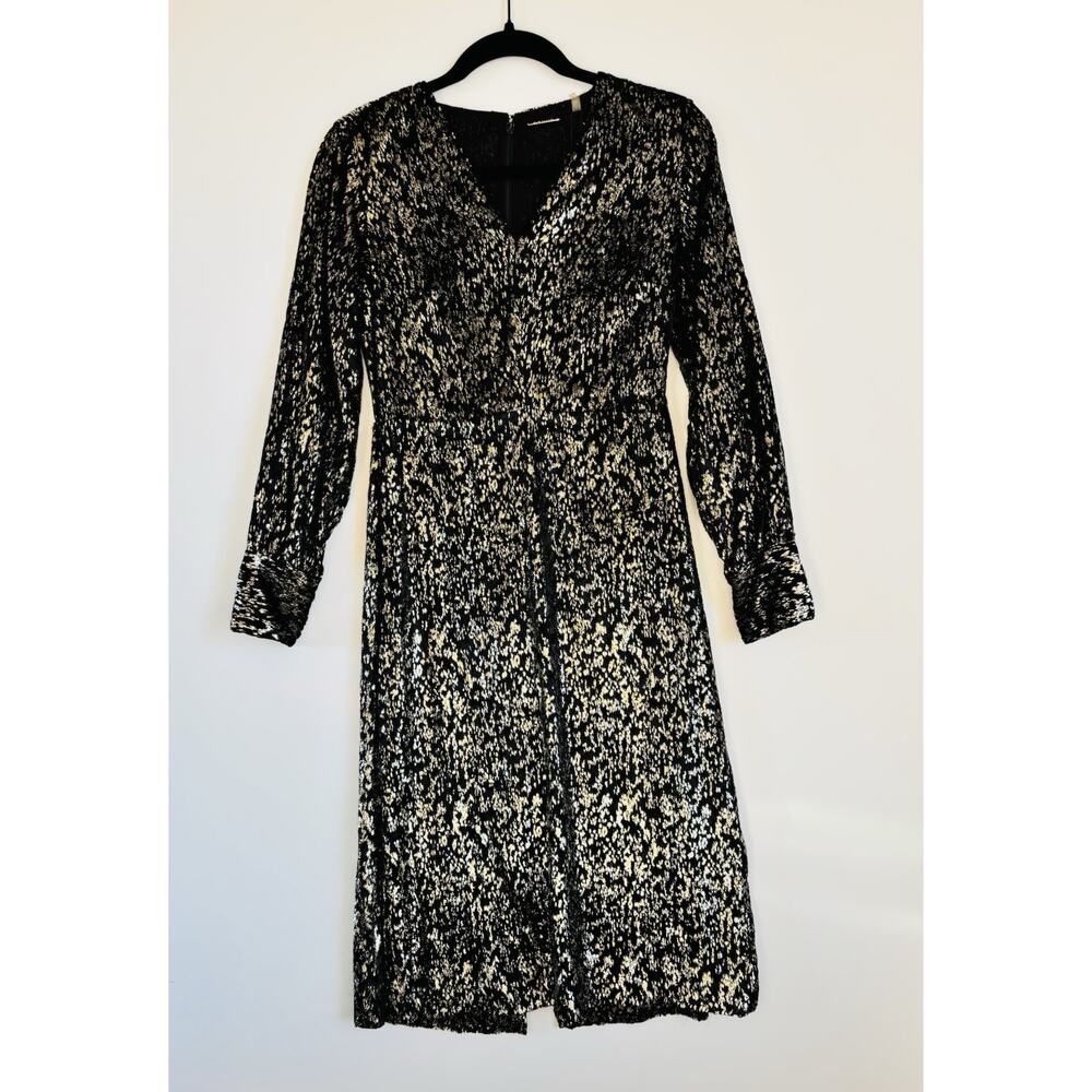 Elie Tahari burnout velvet Cocktail midi dress Black/gold Size 2 NWT $395